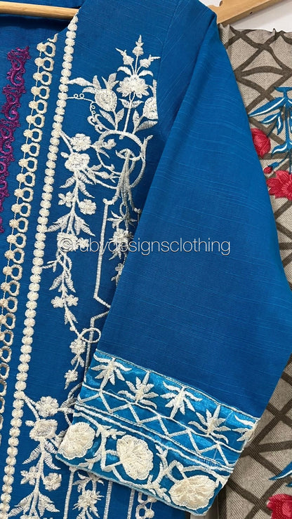 3 Piece Blue Khaddar Suit with Shawl (8747218600149)