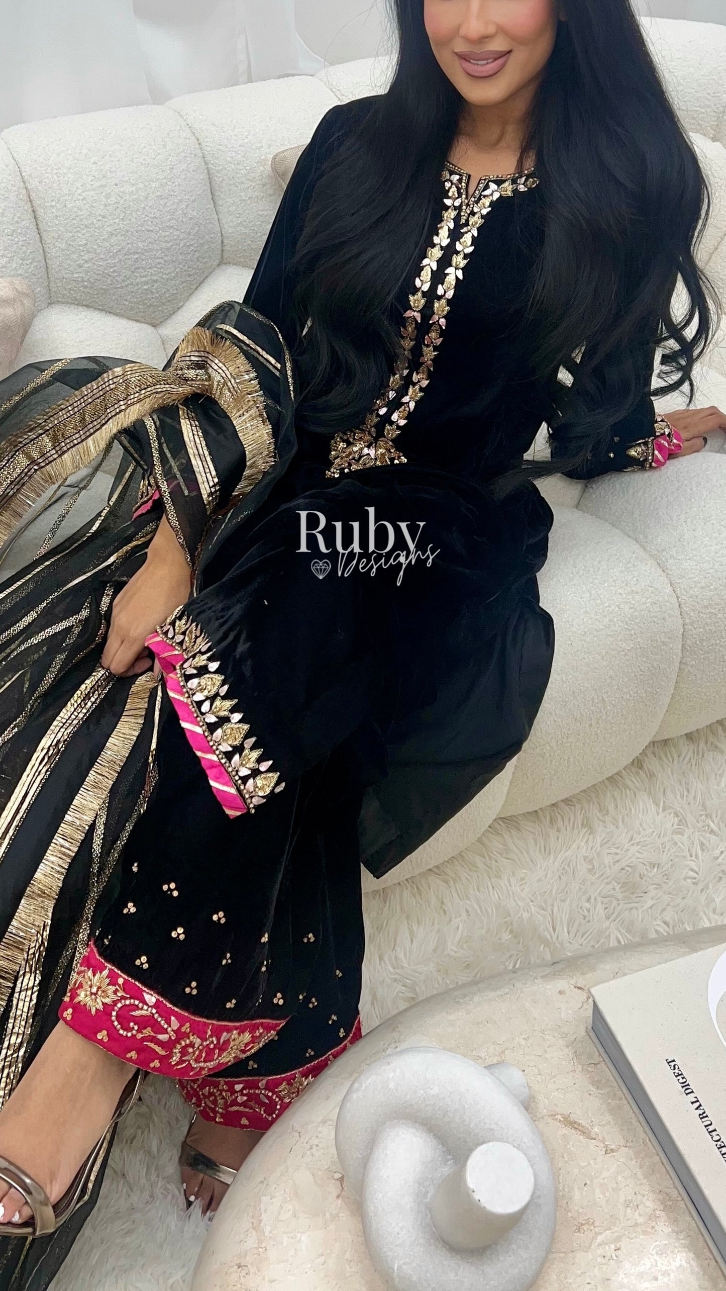 NAYAB - 3 Piece Luxury Velvet Suit with Gold Handwork