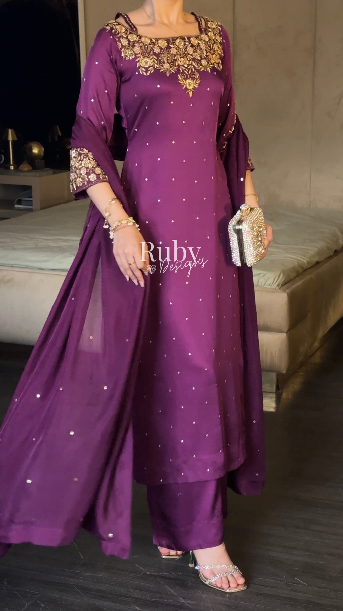 HANIA Plum - 3 Piece Silk Suit with Straight Trouser