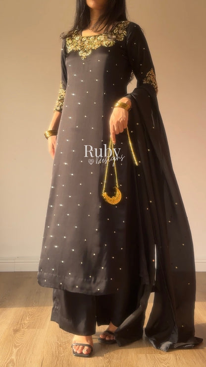HANIA Noir - 3 Piece Silk Suit with Straight Trouser