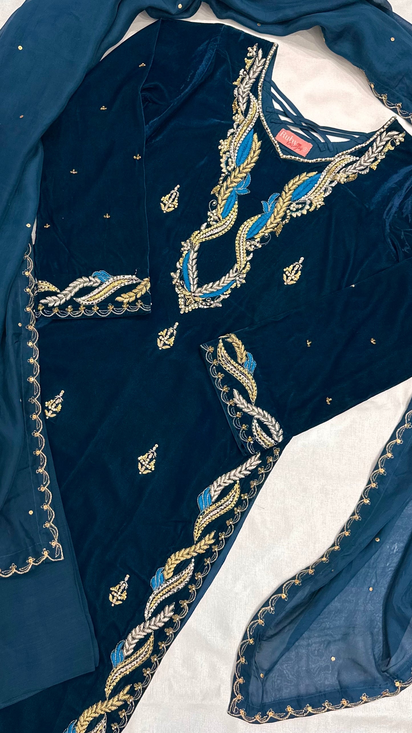 LINA - 3 Piece Luxury Velvet Suit with Gold Handwork