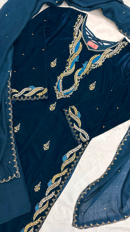 LINA - 3 Piece Luxury Velvet Suit with Gold Handwork