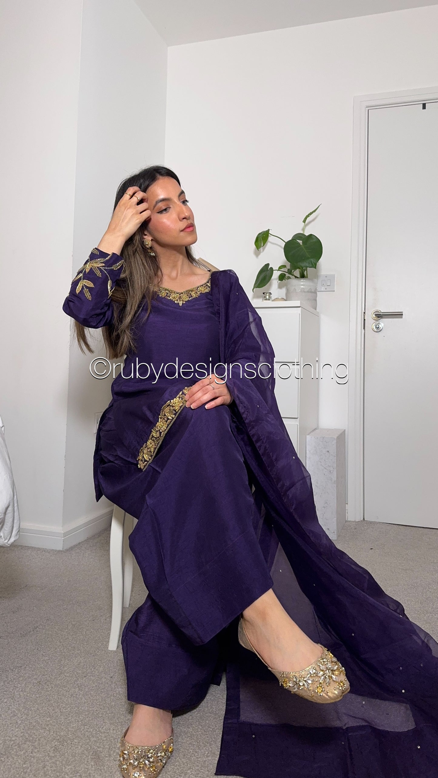 SHAFAQ Midnight - 3 Piece Raw Silk Suit with Farshi Shalwar