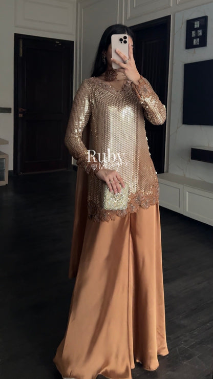 ALARA Mocha - 3 Piece Silk Suit with Choker Dupatta