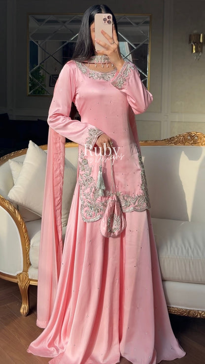 PARISA Rose - 4 Piece Silk Suit with Matching Potli Bag