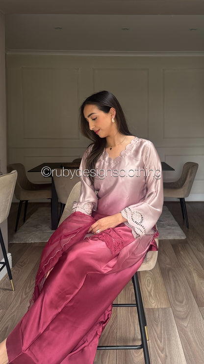 Rose Ember - 3 Piece Silk Suit with Farshi Shalwar