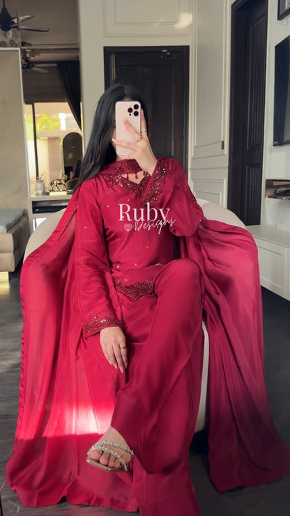LEYLA - 3 Piece Luxury Silk Suit with Farshi Shalwar