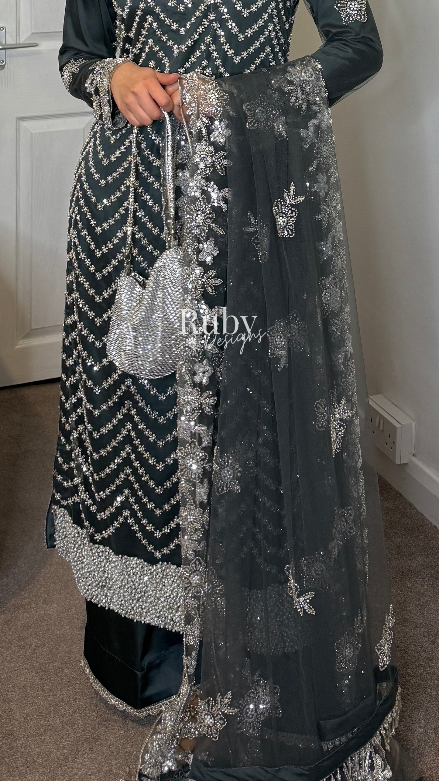 IZMA Smoke - 3 Piece Net Suit with Wide Leg Trousers