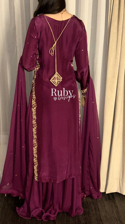 ZAINA Mulberry - 3 Piece Silk Suit with Gold Handwork