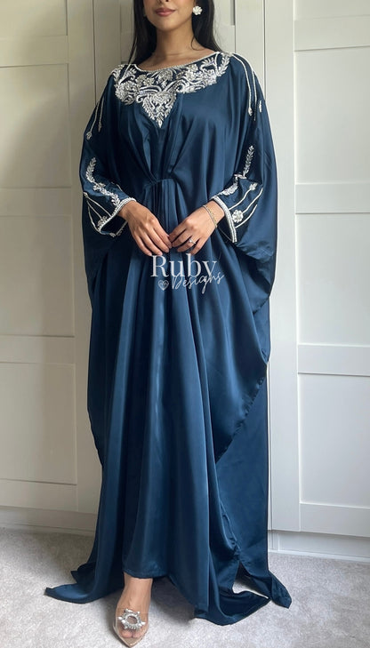 JASMINE - Blue Kaftan with Silver Handwork