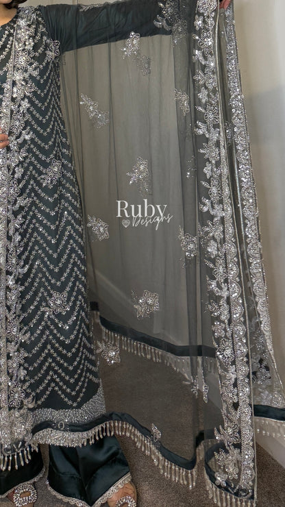 IZMA Smoke - 3 Piece Net Suit with Wide Leg Trousers