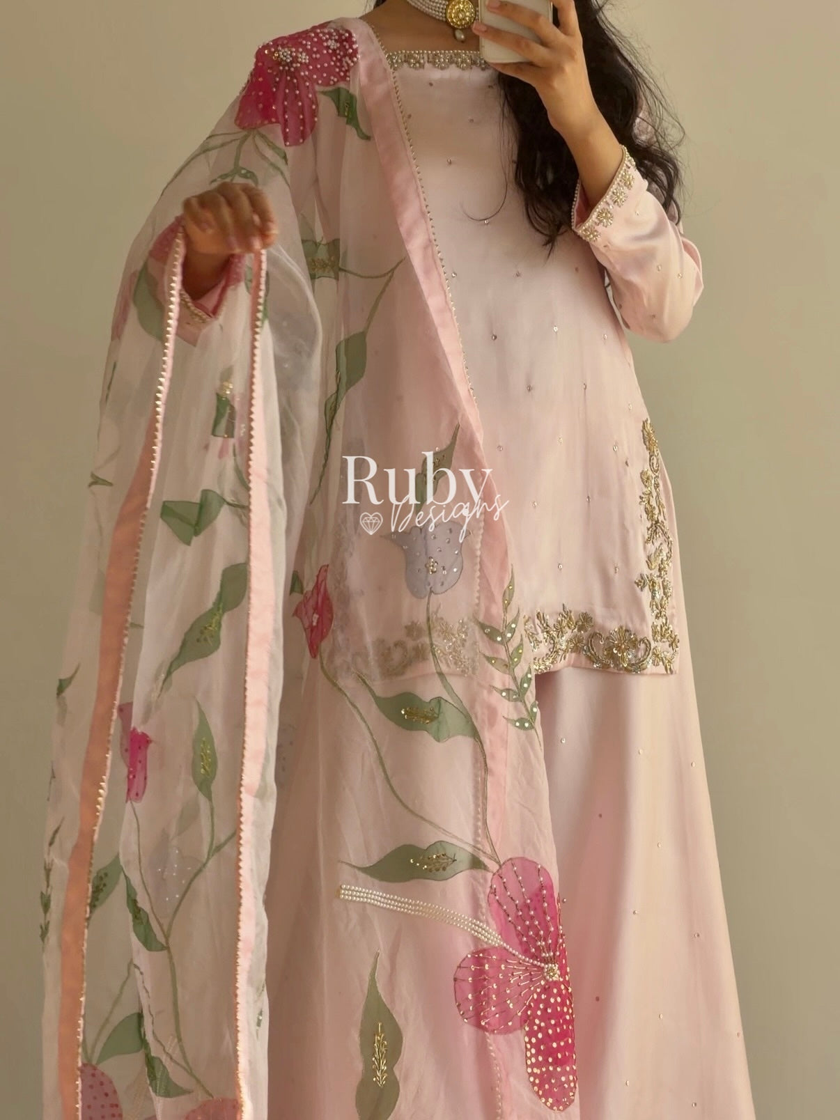 REYA Rose - 3 Piece Silk Suit with Matching Potli Bag