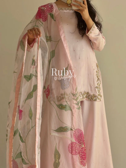 REYA Rose - 3 Piece Silk Suit with Matching Potli Bag