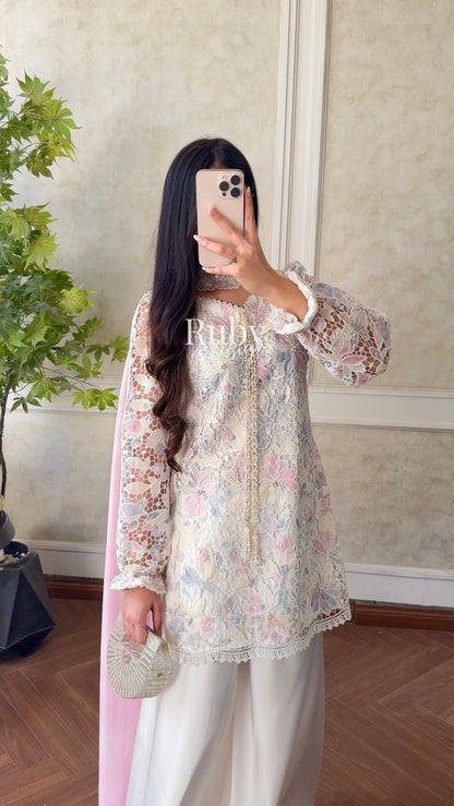 SAIRA Flow - 3 Piece Cutwork Chikankari Suit with Flowy Trousers