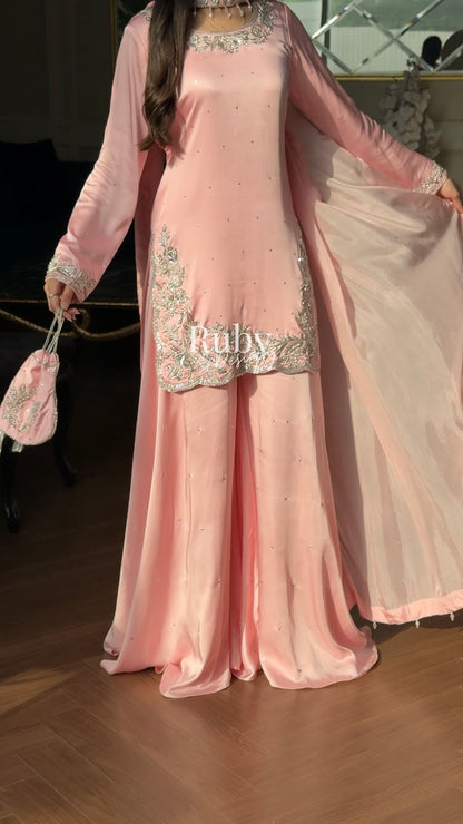 PARISA Rose - 4 Piece Silk Suit with Matching Potli Bag