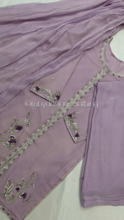 AROOSA Lilac - 3 Piece Chiffon Sharara with Handwork (8748561531093)