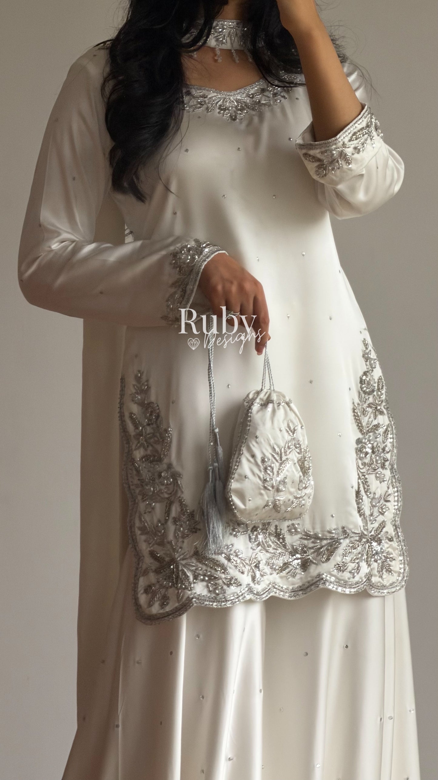PARISA Pearl - 4 Piece Silk Suit with Matching Potli Bag