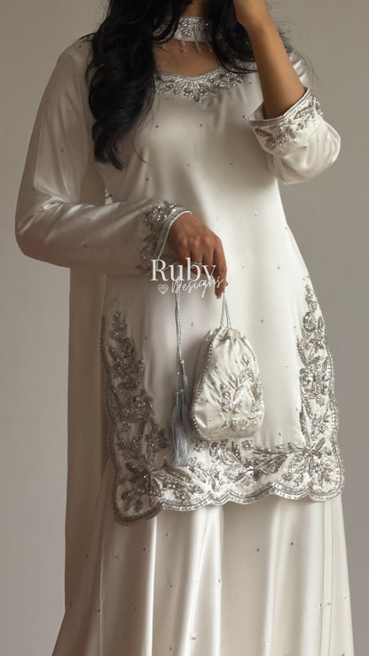 PARISA Pearl - 4 Piece Silk Suit with Matching Potli Bag