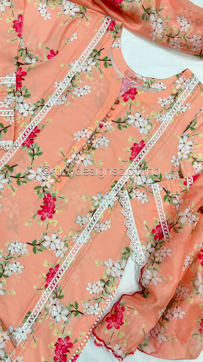 NYLA- 3 Piece Pink/Peach Swiss Lawn Suit with Silk Dupatta