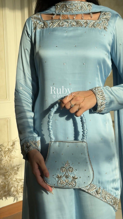 PREITY Sky - 3 Piece Silk Suit with Matching Bag