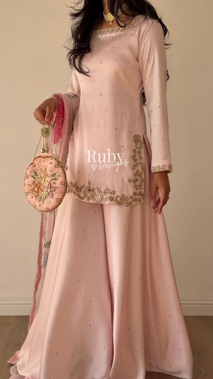 REYA Rose - 3 Piece Silk Suit with Matching Potli Bag