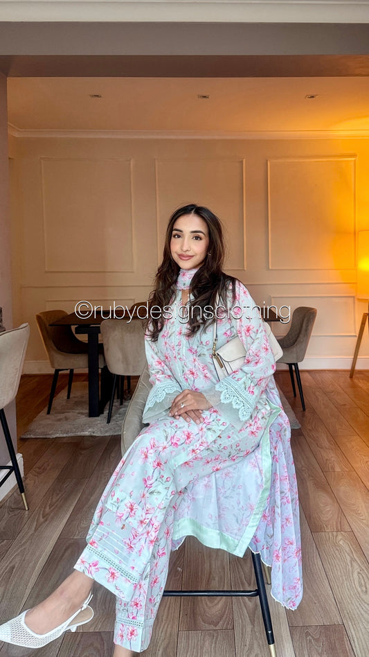 NARMEEN - 3 Piece Swiss Lawn Suit with Chiffon Dupatta