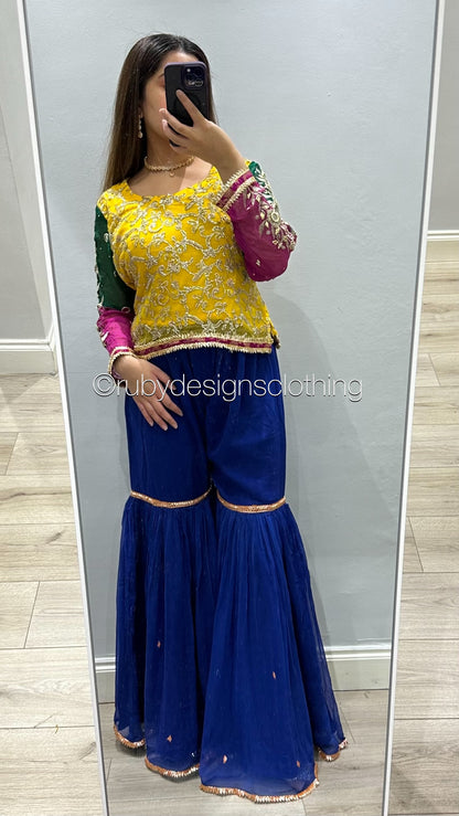 Pure Chiffon Blue Gharara Pants (8746846322901)