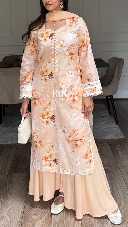 ANABIA - 3 Piece Peach Swiss Lawn Suit with Chiffon Dupatta