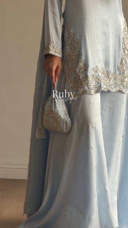 PARISA Sky - 4 Piece Silk Suit with Matching Potli Bag