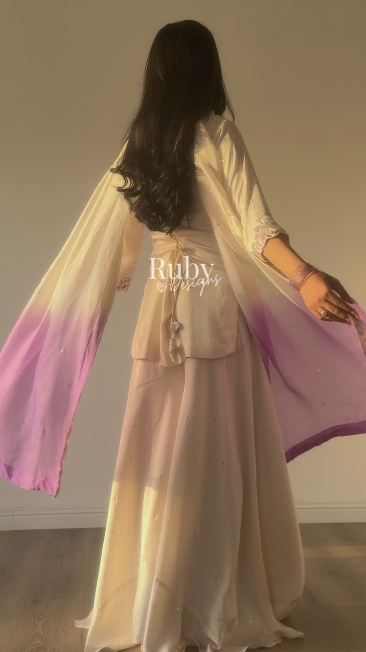 AMEERA - 3 Piece Off-White Silk Suit with Ombrè Dupatta