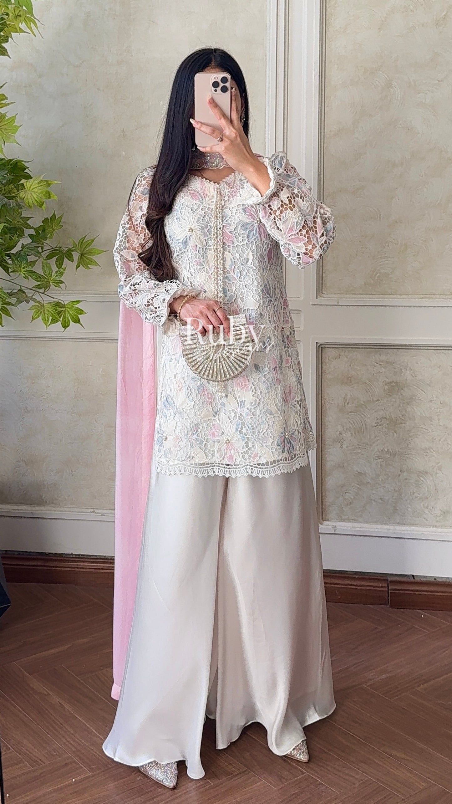 SAIRA Flow - 3 Piece Cutwork Chikankari Suit with Flowy Trousers