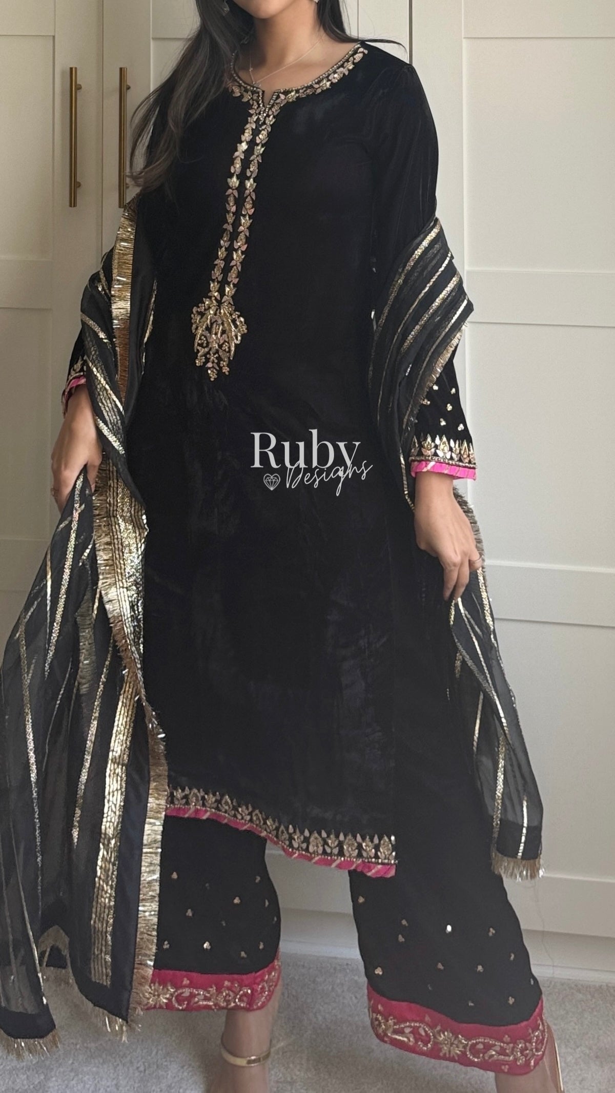 NAYAB - 3 Piece Luxury Velvet Suit with Gold Handwork