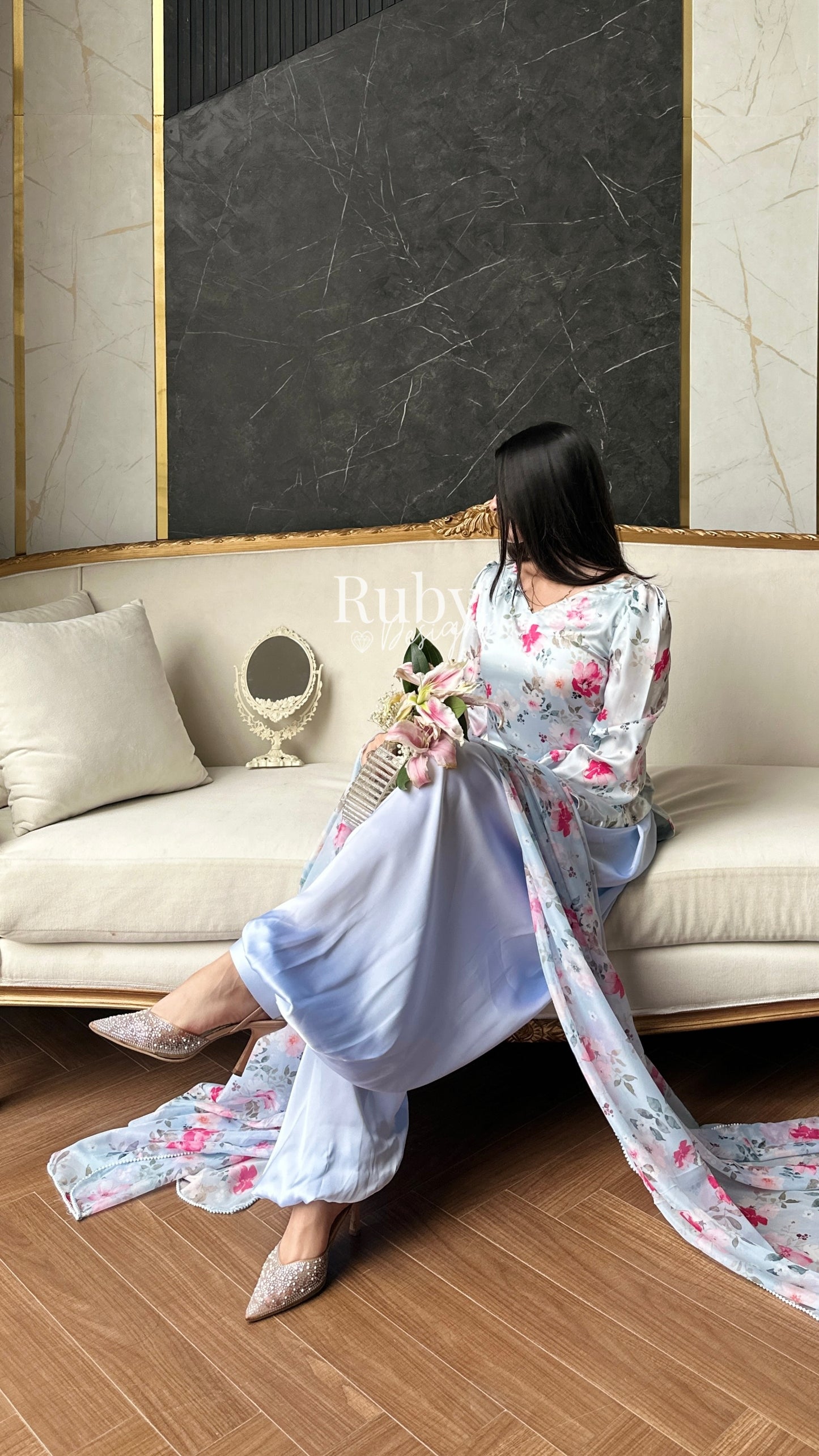 FLEUR Sky - 3 Piece Silk Suit with Balloon Pants