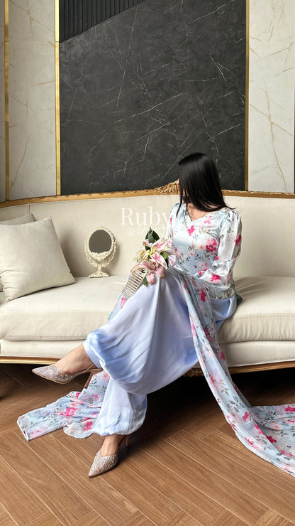 FLEUR Sky - 3 Piece Silk Suit with Balloon Pants