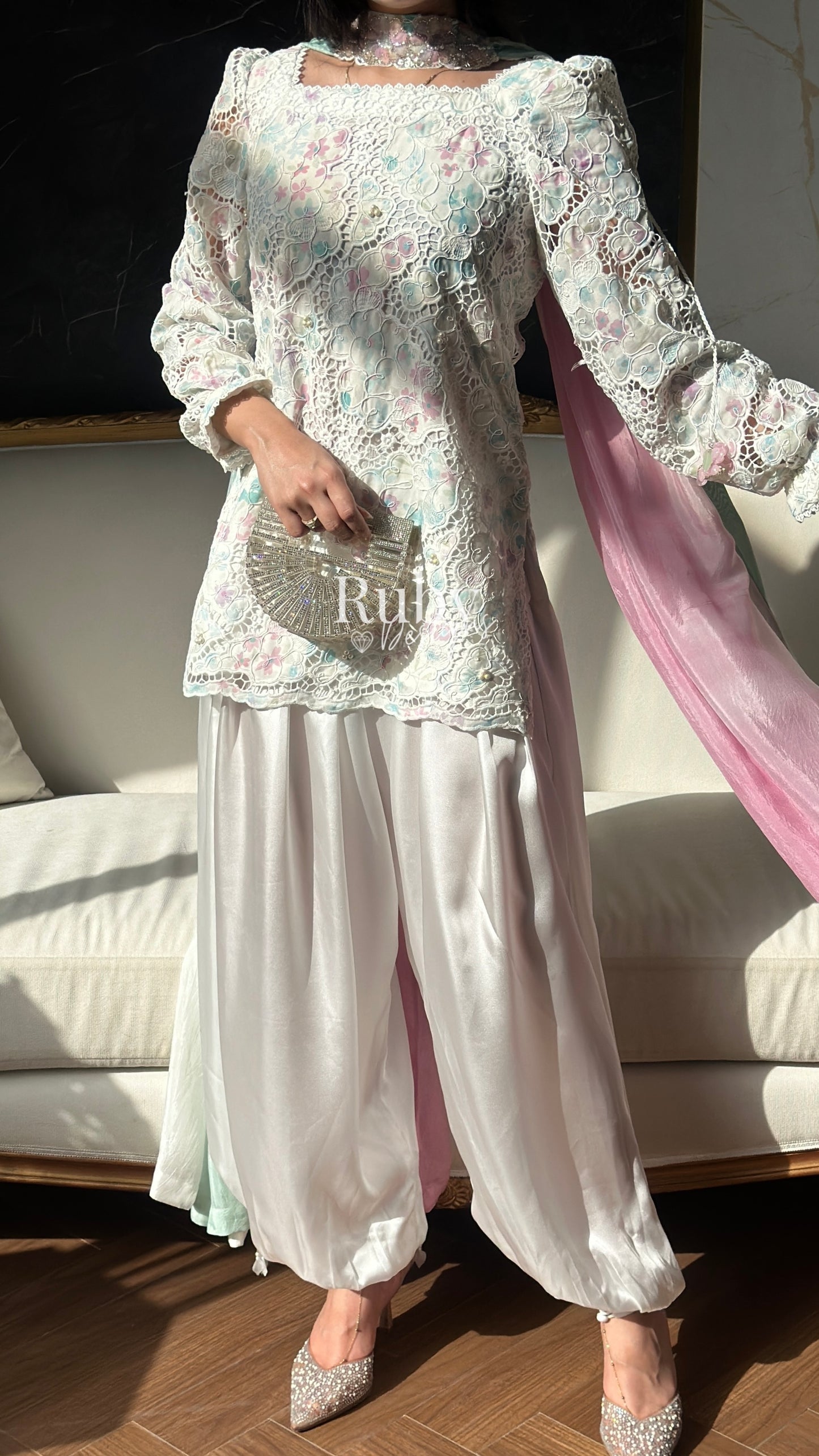 SAIRA Bloom - 3 Piece Cutwork Chikankari Suit with Balloon Trousers