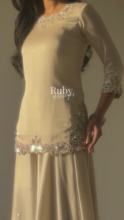 AMEERA - 3 Piece Off-White Silk Suit with Ombrè Dupatta