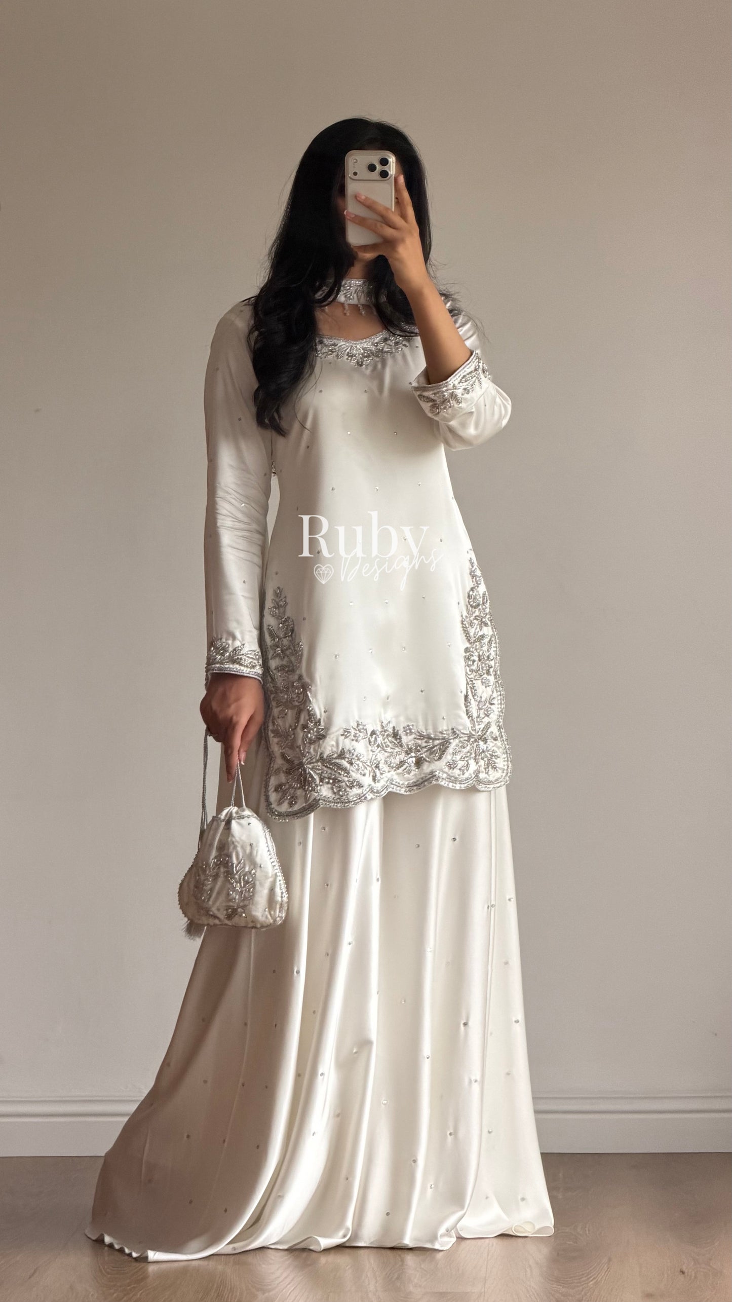 PARISA Pearl - 4 Piece Silk Suit with Matching Potli Bag