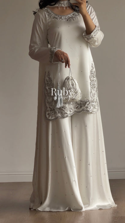 PARISA Pearl - 4 Piece Silk Suit with Matching Potli Bag