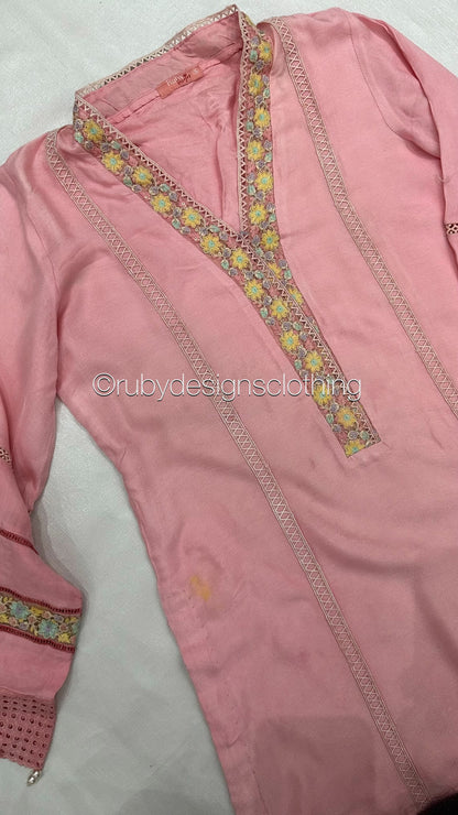 MS5 Minor Defect - NISA - 3 Piece Rose Pink Suit with Pearls (8748072665301) (8748073615573)