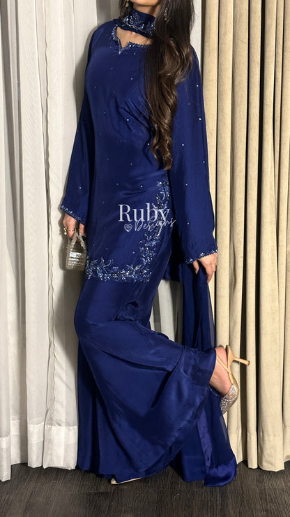LARA Sapphire - 3 Piece Luxury Silk Suit with Cutdana Handwork