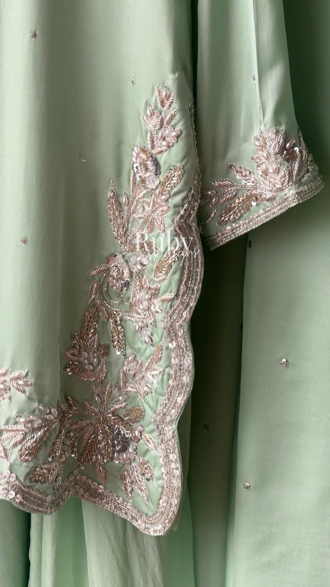 PARISA Sage - 4 Piece Silk Suit with Matching Potli Bag