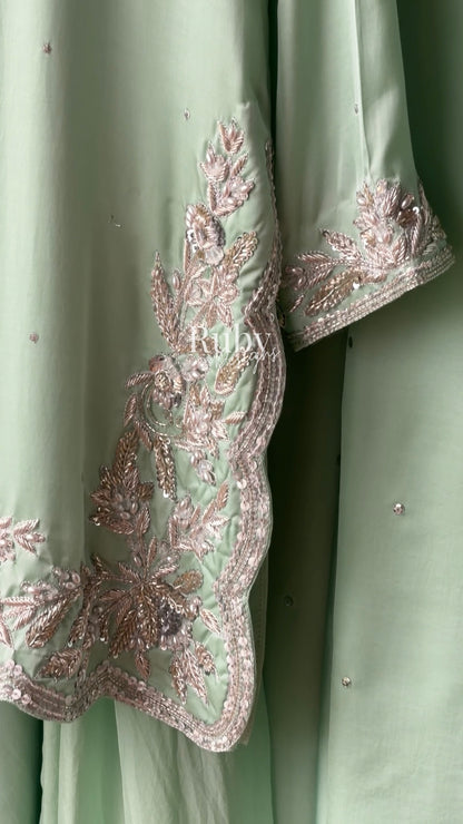 PARISA Sage - 4 Piece Silk Suit with Matching Potli Bag