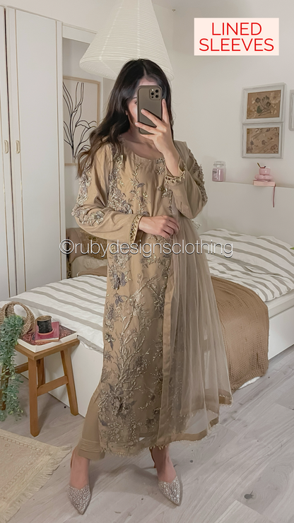 NABA - 3 Piece Latte Net Suit with 3D Detailing