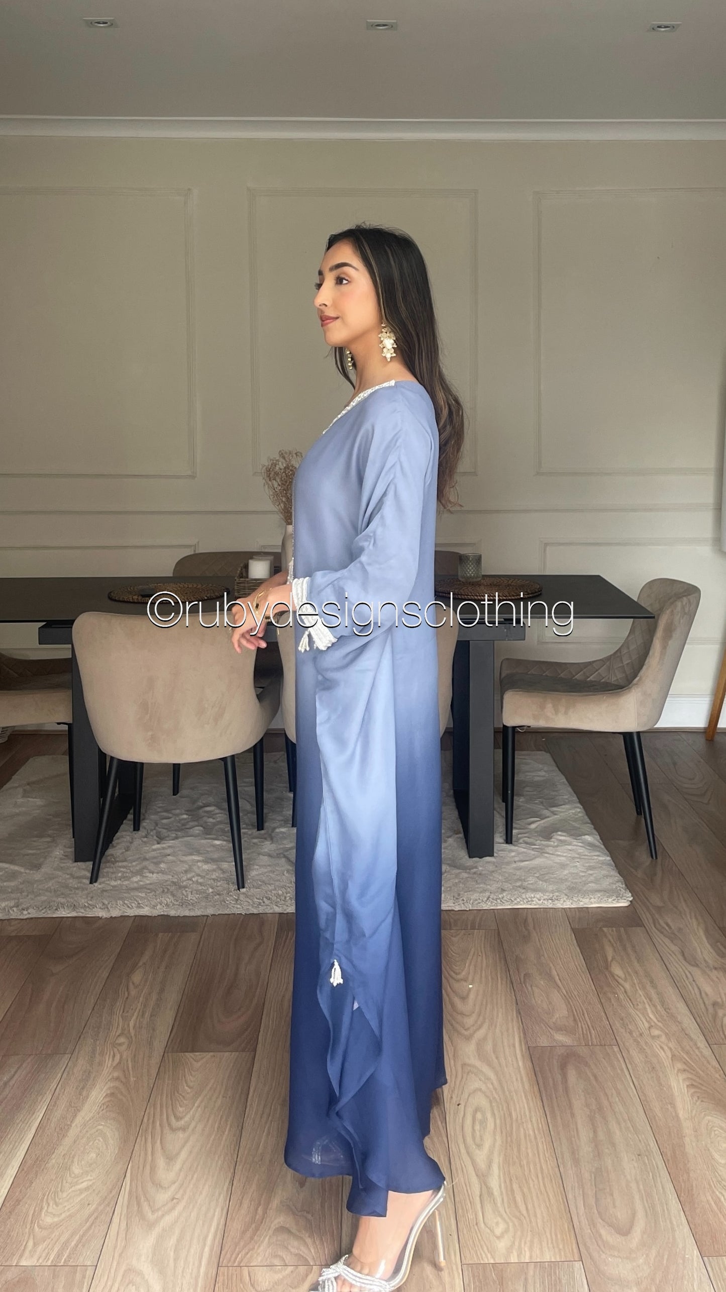 SABAH Twilight Blue - Ombré Kaftan with Hijab (8670640210133)