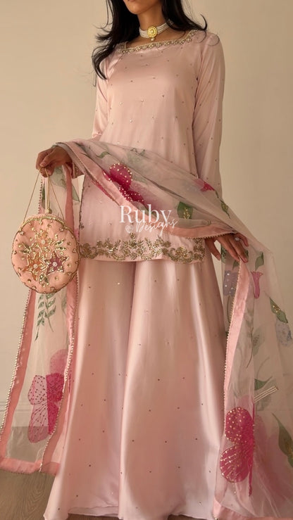 REYA Rose - 3 Piece Silk Suit with Matching Potli Bag