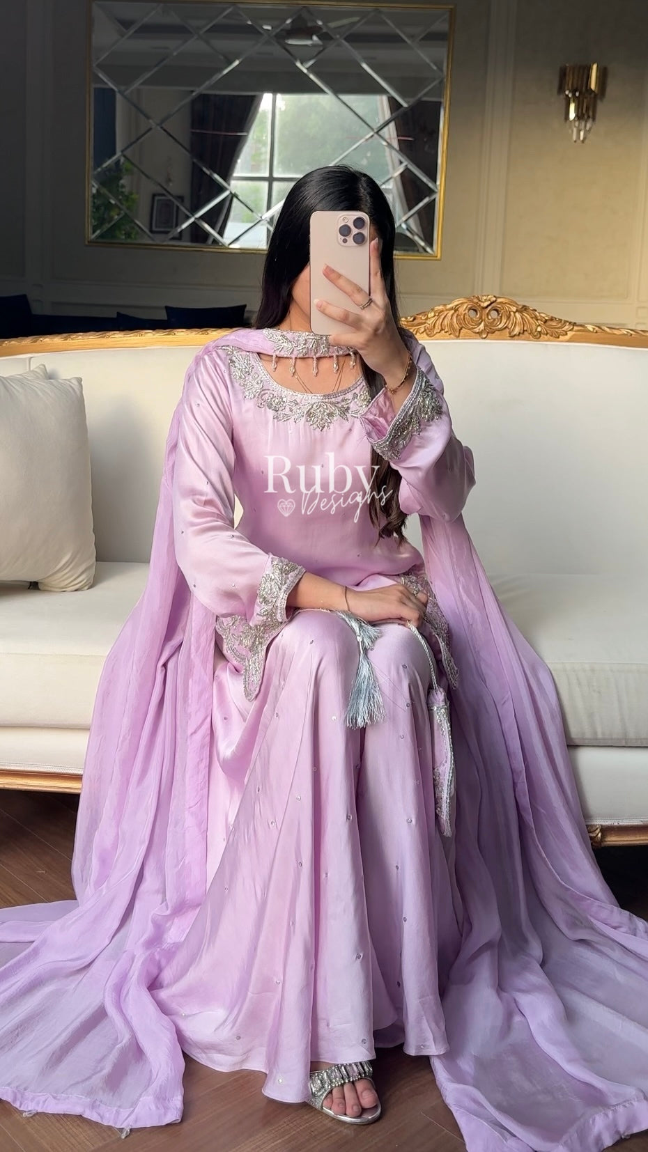 PARISA Lilac - 4 Piece Silk Suit with Matching Potli Bag