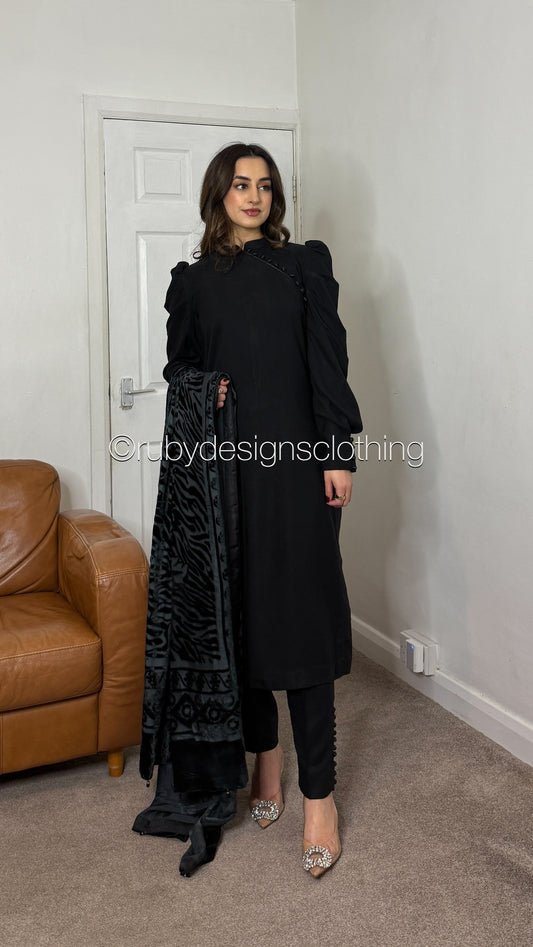 ZAILA Noir - 3 Piece Marina Suit with Palachi Shawl