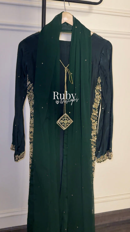 ZAINA Emerald - 3 Piece Silk Suit with Gold Handwork