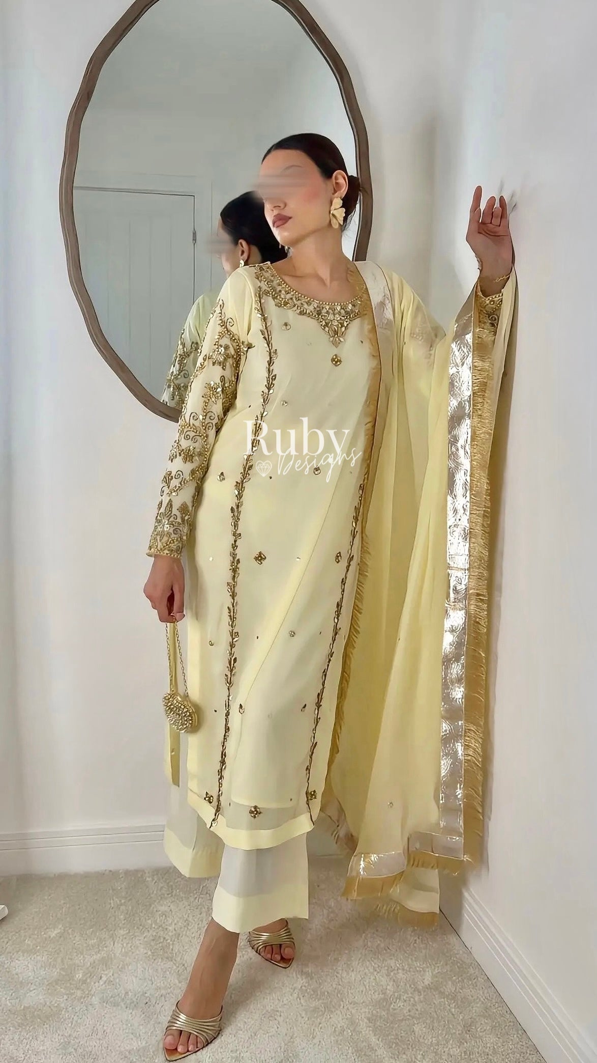 NAYRA Butter Silhouette 2 (Long Shirt) - 3 Piece Chiffon Suit with Trouser