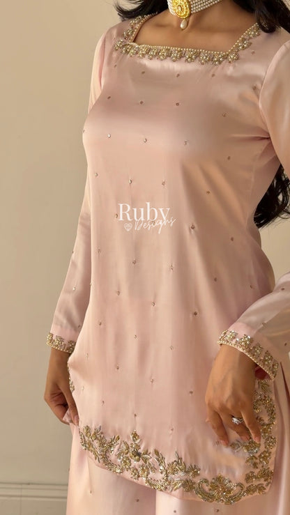 REYA Rose - 3 Piece Silk Suit with Matching Potli Bag